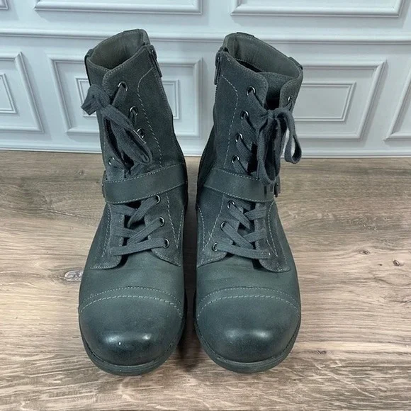 ABEO Verity Leather Combat/Moto Boots Lace Up Buckle Accent EUC Gray Size 9.5N - Picture 7 of 16